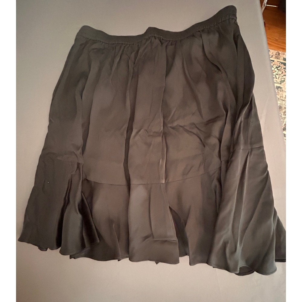 NWT Chloe Kristyn Black Ruffle Midi Skirt Satin Wrap Style Plus Size 1X New - Picture 2 of 6